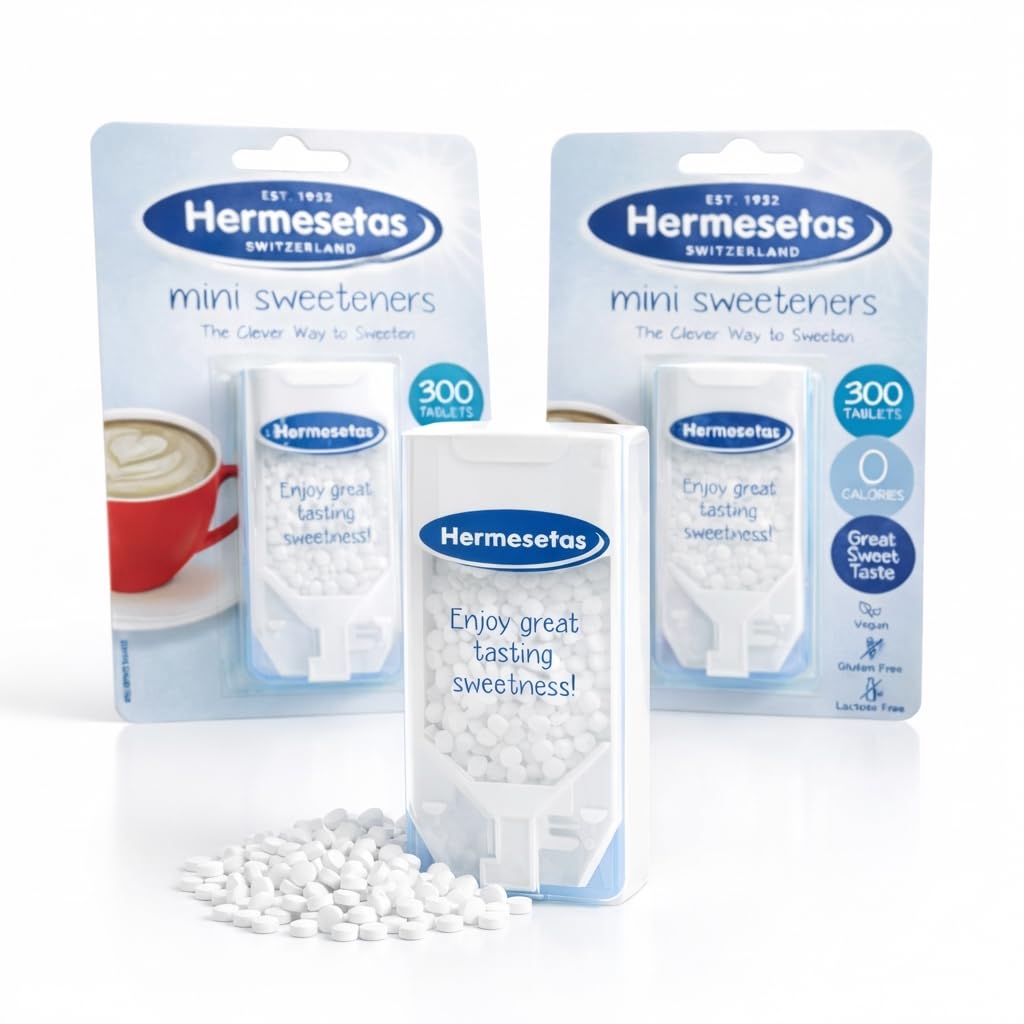Hermesetas Mini Sweetener Tablets 600 Count (2x300) - Zero Calorie Sugar Substitute for Coffee, Tea & Baking - Keto Diabetic Friendly Sweetener - Vegan, Gluten Free, Lactose Free
