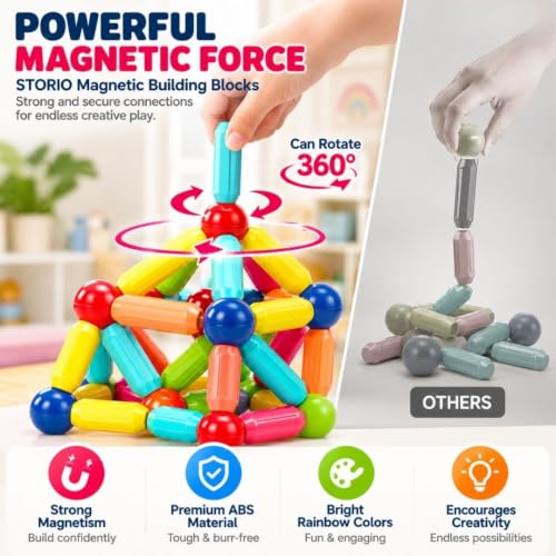 Image of Storio Magnetic Building Blocks for Kids 3D Construction & Magnet Building Toys for Kids Safe Magnetic Blocks for Toddlers, Boys & Girls Educational Blocks & Magnet Toys (25pcs)