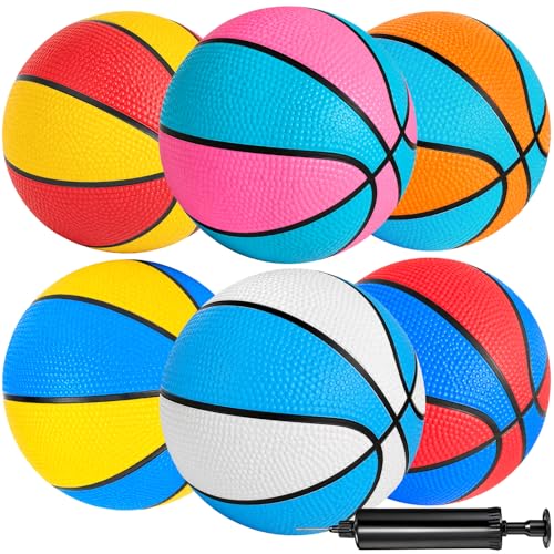 Hymaz 6 Pack Mini Basketballs 7 Inch Size 3 with Pump Kids Small Basketball Set for Basketball Hoop Party Arcade Games Water Pool Basketball Sports Toys Gifts for Kids Toddlers Indoor Outdoor Play