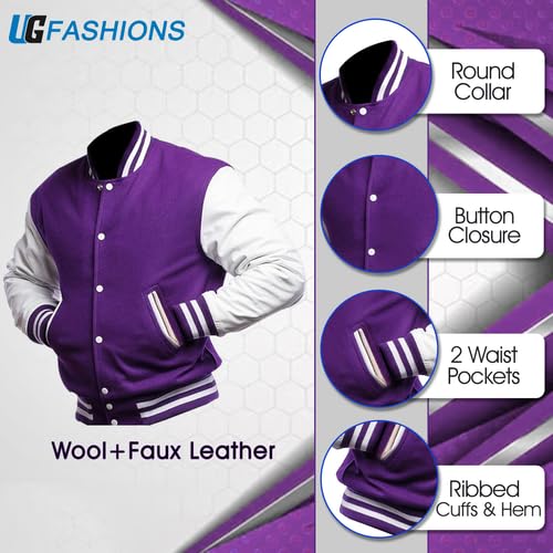 Image of Mens Varsity Letterman Baseball Bomber Jacket | Casual Fashion Wool & Faux Leather College /High School Jackets
