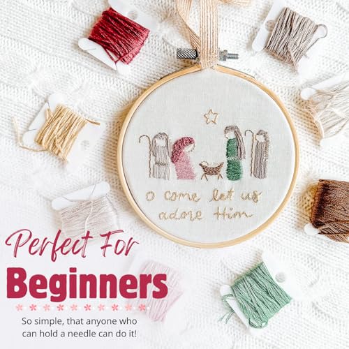 Image of Elly & Grace Christian Embroidery Kit with Embroidery Hoop, Easy Embroidery Kit for Beginners and Adults, Full Embroidery Hoop Kit with Needles and Thread Included (Silent Night)