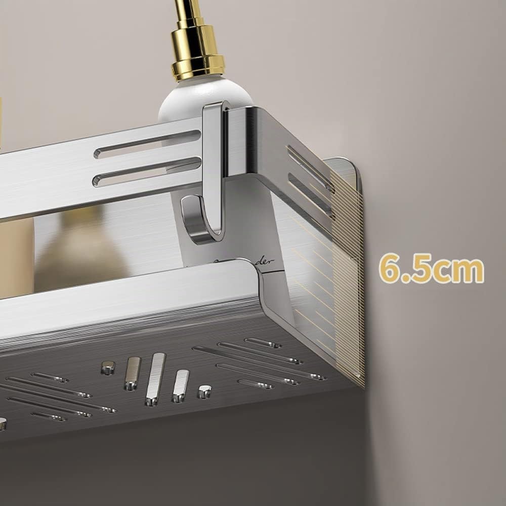 40cm Mensola Doccia Senza Foratura Mensola Bagno Autoadesivo Acciaio Inossidabile con 2 Ganci Organizer Bagno per Shampoo, Sapone, Spugna, Cucina Cromo Superficie