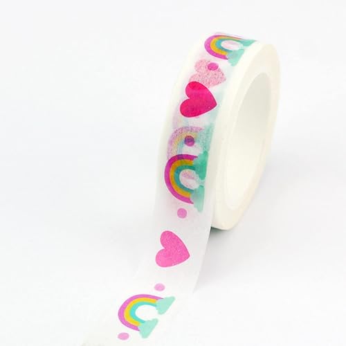 KKONION Decoración de papel japonés Washi cinta con corazones de arco iris nubes elefante rosa planificador cinta de enmascarar suministros