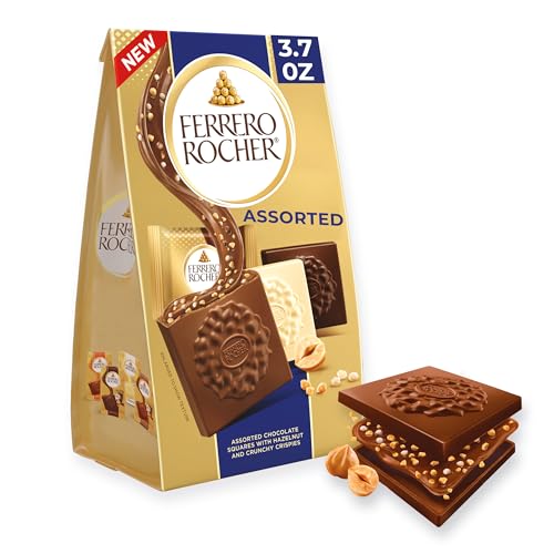 Ferrero Rocher Premium Milk Hazelnut chocolate squares, Individually Wrapped Chocolates, Great for Sharing or Gifting, 3.7 oz