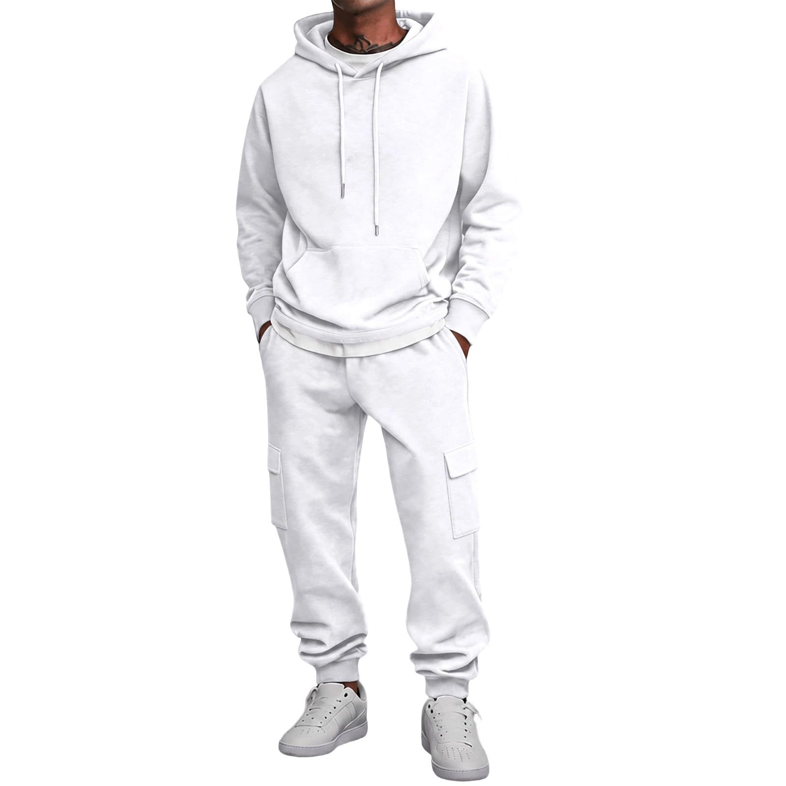 Tuta Uomo con Cappuccio, Felpa Sportiva e Pantaloni Larghi, Ideale per Palestra, Jogging e Look Streetwear