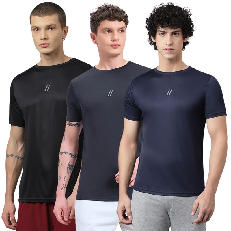 Image of ATICX Slim Fit Polyester Sports T-Shirt for Men - Round Neck Quick Dry Fit Half Sleeve Breathable Stylish Gym & Workout Tee - Lightweight Running Cycling Football Swimming Training Sportswear Top