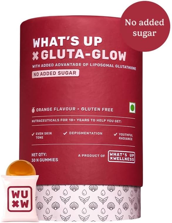 What's Up Wellness Gluta-Glow Gummies | Liposomal Glutathione Supplement with Vitamin C for Radiant Skin Tone | Depigmentation | Detoxification | 30 Days | Men & Women | No Added Sugar