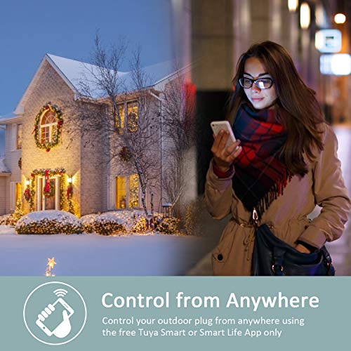 VAVOFO Outdoor Smart Outlet with 3 Sockets, WiFi Smart Plug Compatible with Alexa Google Home, IP44 Waterproof, Wireless Remote Control Timer & Countdown by Smartphone APP