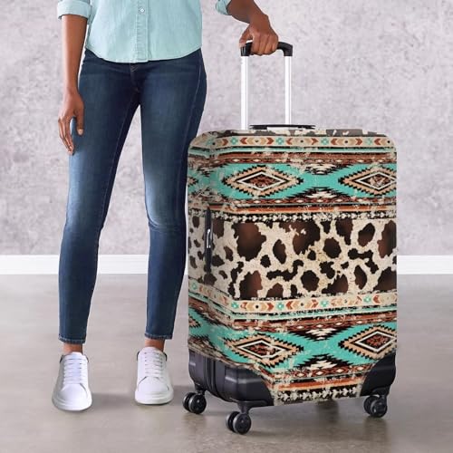 Travel Luggage Cover, Aztec Tribal Ethnic Style Cow Hide Print Washable Elasticity Baggage Covers Suitcase Cover Protector for Luggage 18-21 Inch (S)4