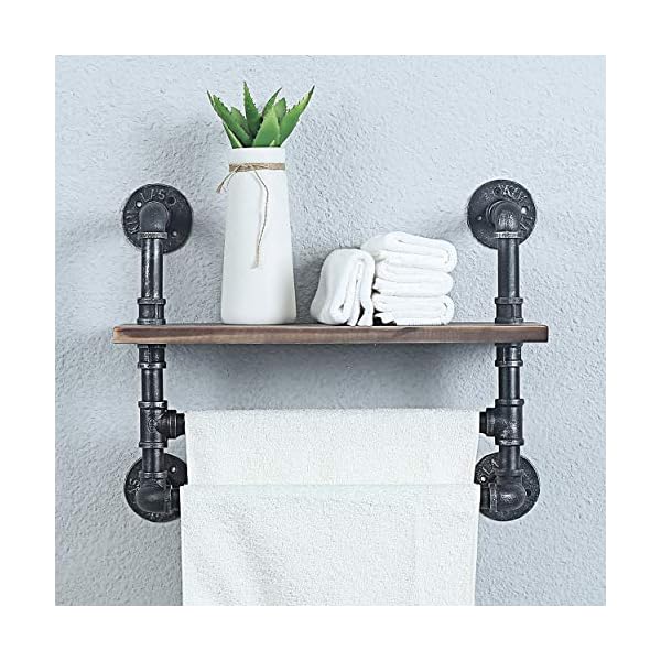 Womio Industrial Pipe Bathroom Shelves Wall Mounted,Rustic Wall Decor Farmhouse,Towel Rack with 2 Towel Bar,Metal Floating Shelves Towel Holder,Wall Shelf Over Toilet - Image 3