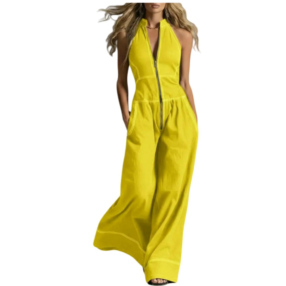 Salopette Donna Estiva,Tuta Da Donna Casual Ampia Con Tasche, Spalline, Pantaloni Eleganti