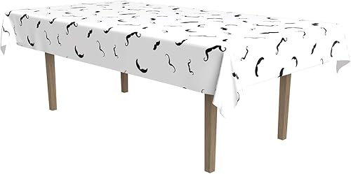 Beistle Mantel con bigote, 54 x 108 pulgadas, blanconegro, 54 x 108 pulgadas