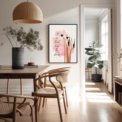 Image of Poster Master Life is Short Buy The Shoes Poster - Fashion Print - Trendy Art - Modern Art - Gift for Her & Fashionista - Luxury Haute Couture Decor for Bedroom or Girls Room, 18x24 Unframed Wall Art