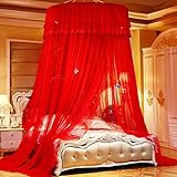 Mengersi Bed Canopy Mosquito Net - Princess Elegant Lace Round Sheer Mesh Bed Curtains - Princess Dome Bedding Net for Twin Full Queen King Size (Red)