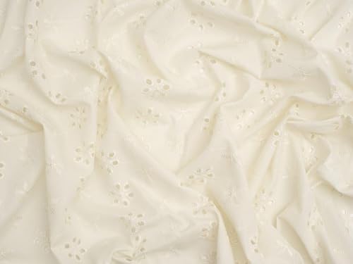 Minerva Core Range Cream Broderie Anglaise Cotton Fabric for Dressmaking - 147cm Wide - per metre