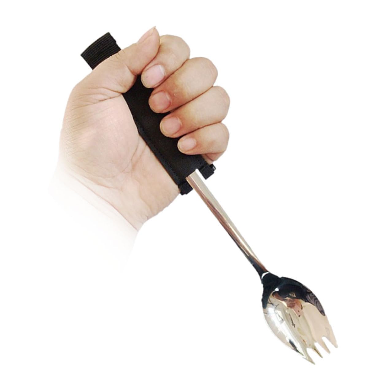 Utensilio para Comer Antideslizante para Adultos Mayores, Cuchara y Tenedor de Acero Inoxidable y Nylon, Ligero y Fácil de Agarrar para Personas Discapacidad