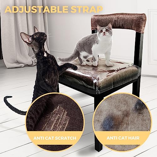 4 Pack Large Plastic Chair Covers For Dining Room, Clear Chair Seat Protectors With Adjustable Belt Strap Fits 18” – 22” Seats, Waterproof & Scratch Resistant Heavy Duty Pvc Dining Chair Covers #TOP4