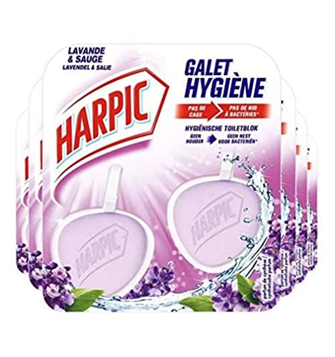Harpic Blocs WC - Nettoyant WC Écologique Galet Hygiène sans cage - Parfum Lavande & Sauge Cover