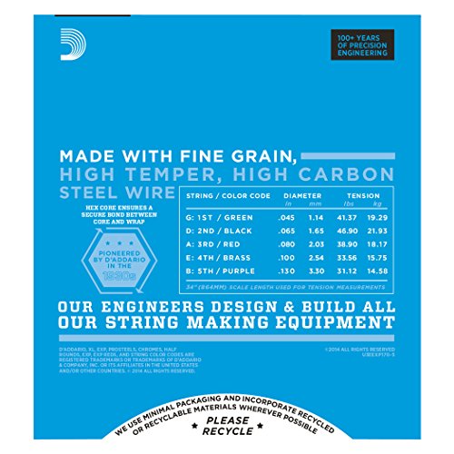 D'addario Exp170-5 Coated 5-String Bass Guitar Strings, Light, 45-130, Long Scale #TOP2