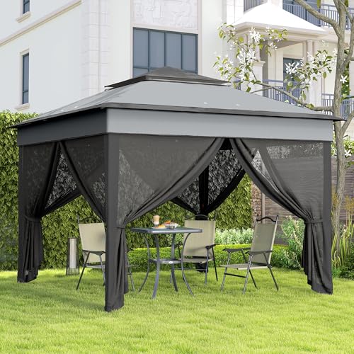 Outsunny 3 x 3(m) Pop Up Gazebo with Netting and Carrying Bag, Party Tent Instant Event Shelter, Height Adjustable and UV-Resistant, for Garden, Patio, Grey - Image 8