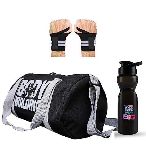 AV Brands Combo Set of Gym Duffel Bag with Wrist Support Band and Shaker Bottle Green Gym & Fitness Kit