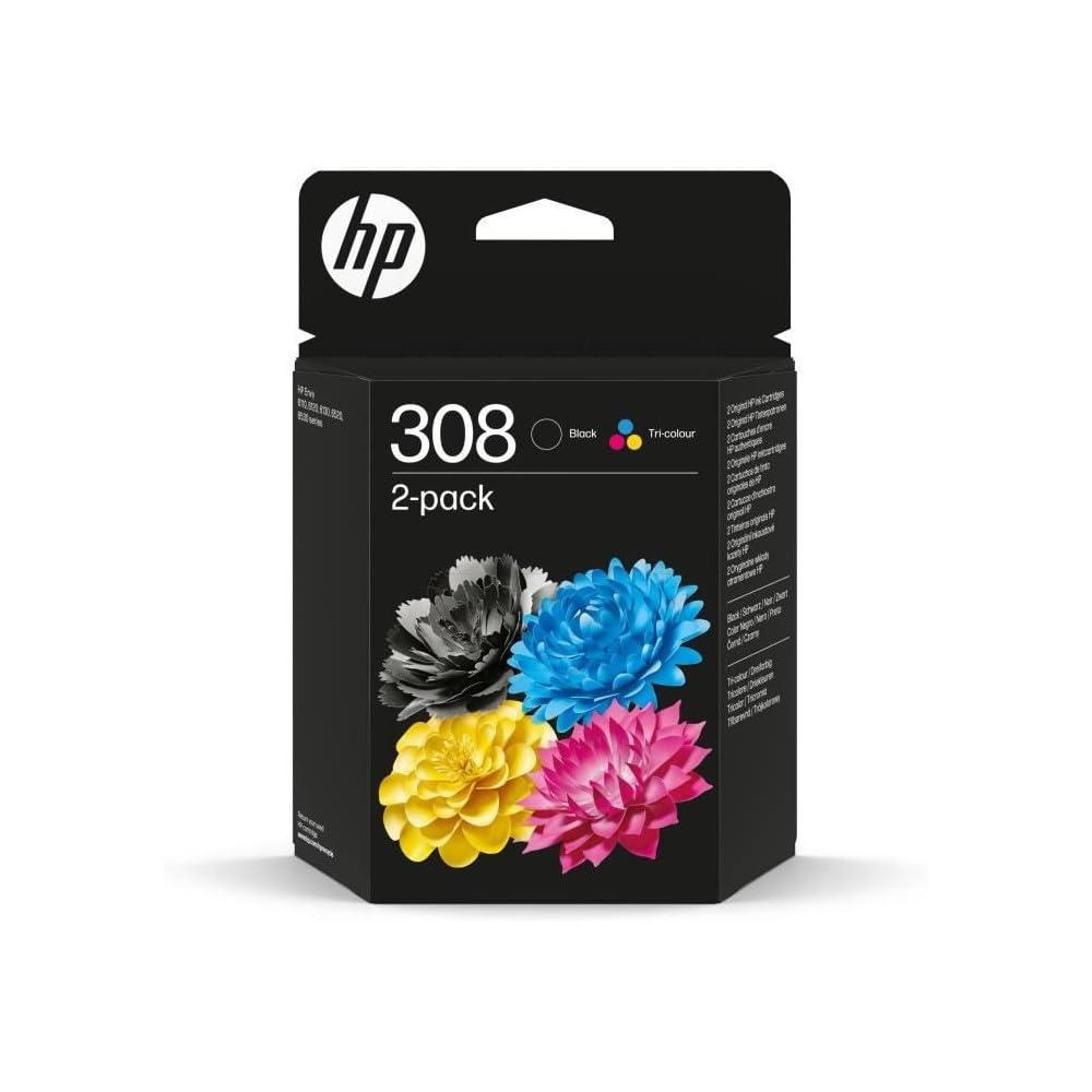 Confezione da 2 cartucce d'inchiostro originali HP 308 nero e tricromia (6L6S6UE) per HP Envy 6110, 6120, 6130, 6520, 6530