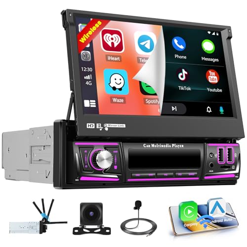 Hikity [4+64GB] Android 15 Dab Autoradio, Wireless CarPlay Android Auto Mirror Link Radio, Customized Home Page Écran Tactile 7 Manuel Rétractable Radio AI DSP Bluetooth5.0 Navi GPS EQ WiFi FM RDS