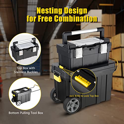 Goplus 2-In-1 Tool Box Portable Rolling Toolbox Storage Solution Multi-Purpose Plastic Organizer Set Mobile Workshop With Wheels #TOP1