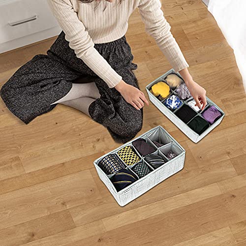 Image of HOKIPO Fabric Undergarment Organizer Storage Box for Drawers Bra Panty Socks Tie Lingerie Organizer for Wardrobe, 8 Grids, Grey,Pack of 2 (IN-334-GRY*2), Clothing