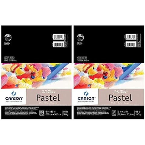 Canson Mi-Teintes Pastell-Papierblock, weiß mit Pergamin, zweiseitig, leichte und schwere Textur, oben drahtgebunden, 44,5 kg, 22,9 x 30,5 cm, weiß, 16 Blatt pro Packung Cover