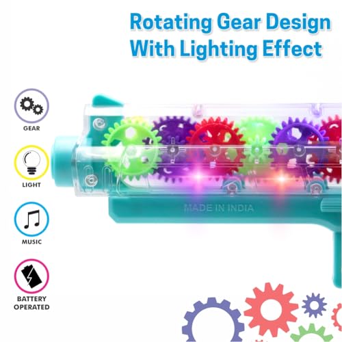 Image of Aditi Toys Transparent Gear Gun Toy for Kids, Electric Concept Gear Gun with Moving Gears, Vibration, Music & Lights for Kids Above 3 Years, BIS Approved (Blue)