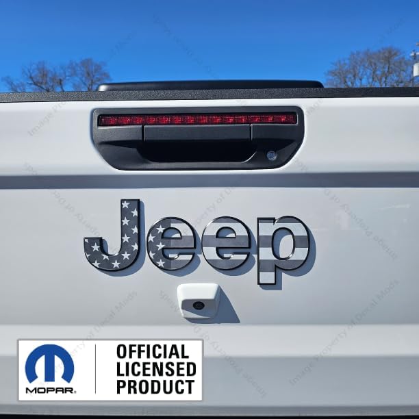 Decal Mods Rear Tailgate Jeep Flat Overlay Decal Graphic fits Jeep Gladiator/Wrangler JL/JT (2018-2026) Black & White USA Flag - FFLAG | FK2P3