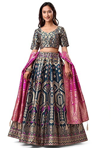 Image of PURVAJA Women's Jacquard Semi-Stitched Lehenga choli(Saheli)