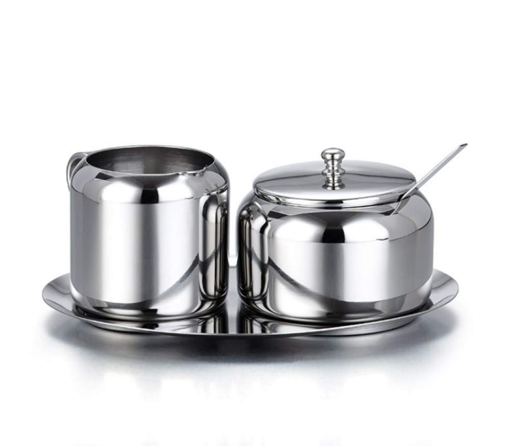 Azucarero de acero inoxidable duradero con servicio de cuchara y bandeja higiénica