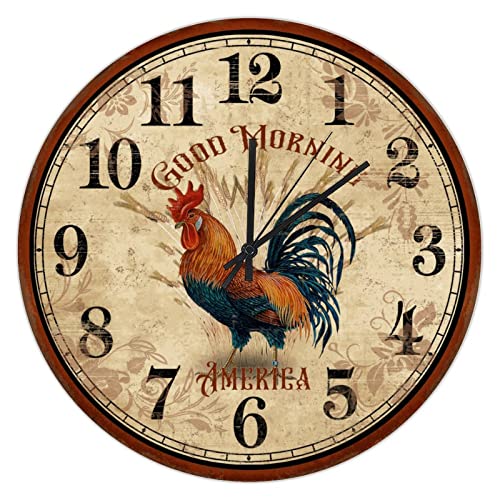 UFunhome-10-Inch-Retro-Wall-Clock-Round-Silent-Non-Ticking-Battery-Operated-Clock-Wood-for-LoftLiving-RoomClassroom-Decoration-Vintage-Style-French-Country-Rustic-Barn-Rooster UFunhome 10 Inch Retro Wall Clock Round Silent Non Ticking Battery Operated Clock Wood for LoftLiving RoomClassroom Decoration Vintage Style French Country Rustic Barn Rooster