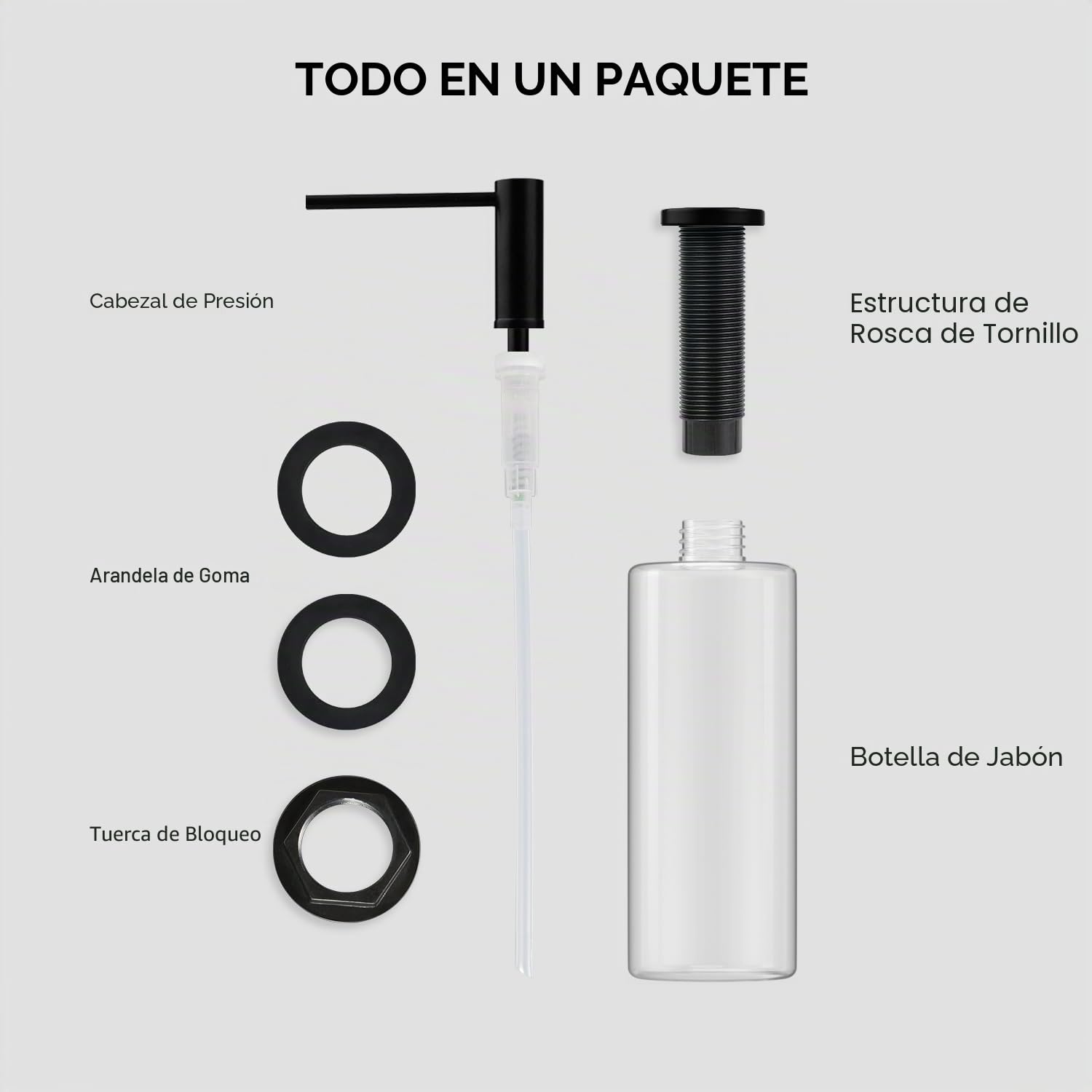 AIKE Dispensador de Jabón Bajo Encimera, para Cocina como para Baño, con Bomba de Acero Inoxidable, Botella de 500-ml, Relleno Superior