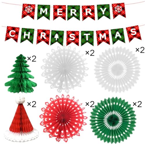 Flocon de neige suspendu et éventail papier pour kit déco fête Noël - 7