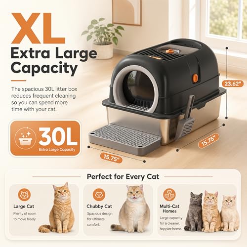 Arenero de Acero Inoxidable XL para Gatos con Tapa miniatura 4