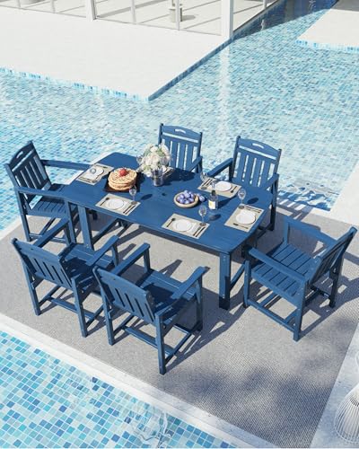 Image of Ciokea HDPE Outdoor Patio Dining Table, All-Weather Furniture, Navy Blue