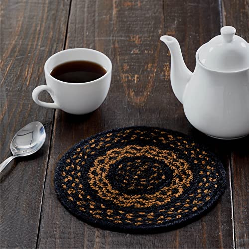 VHC-Brands-Black-Tan-Table-Mat-Pot-Holder-Woven-Jute-Trivet-8-Round VHC Brands Black Tan Table Mat Pot Holder Woven Jute Trivet 8 Round