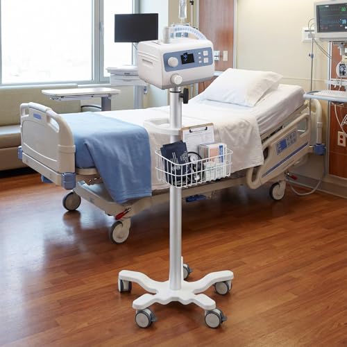 Image of DaisyInner Adjustable Mobile Medical Cart with Wheels, Load up to 33 Lbs, Laptop Rolling Cart with Storage Basket 16.5 inch x 16.7 inch Large Tabletop Medical Trolley Workstation for Hospital, Lab Use(Tray)