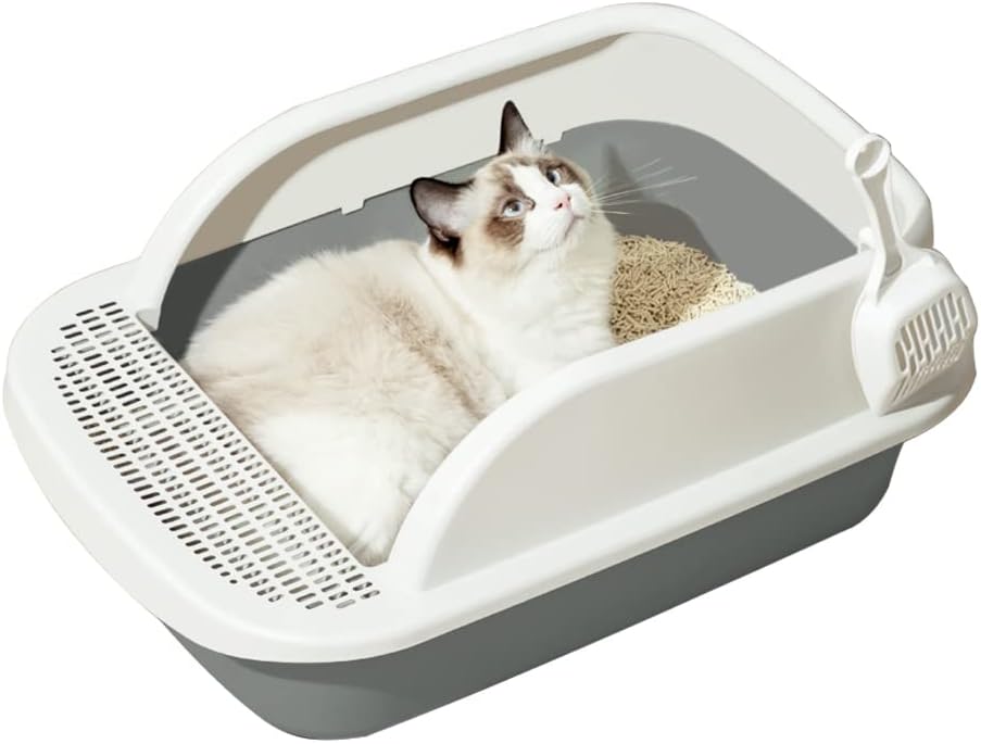NeoStyle Extra Large Cat Litter Box,Open Top Cat Litter Tray with Scoop,Semi-enclosed Anti-splash Box,Cat Sandbox Cat Toilet (Extra large)