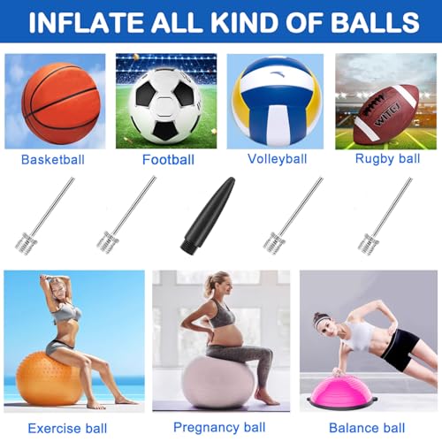 Ball Pump with Needle Storage(Never Lose Pin) Basketball Pump with 5 Needles and Extendable Cable, Soccer Football Pumps, Volleyball Pump Rugby Ball Inflator - Great for All Balls