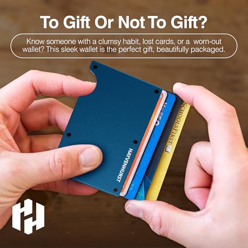 Image of Hayvenhurst Wallet for Men - Slim RFID Blocking Metal Wallet with Cash Strap, Minimalist Front Pocket Credit Card Holder, Small Mens Wallet