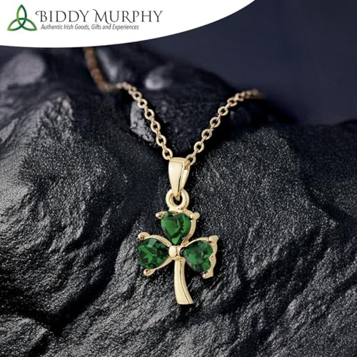 Biddy Murphy Irish Gifts Irish Green Shamrock Charm Necklace Gold Plated, Lucky Emerald Green, Celtic Jewelry, Imported2