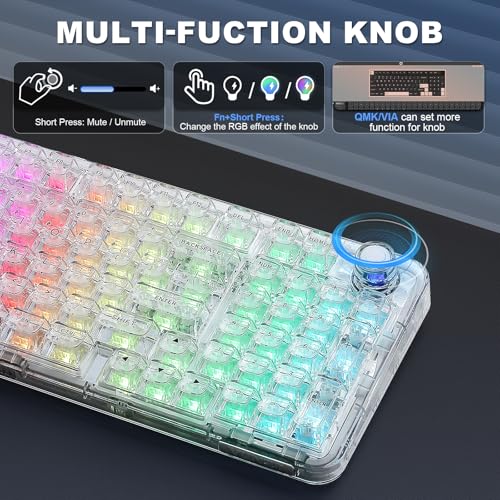 Image of YUNZII X98 QMK /VIA Wireless Mechanical Gaming Keyboard, Tri-Mode BT5.0 /USB-C /2.4GHz Hot-Swap Keyboard, Pre-Lubricated Switches, RGB Backlight (White, Crystal Switch)