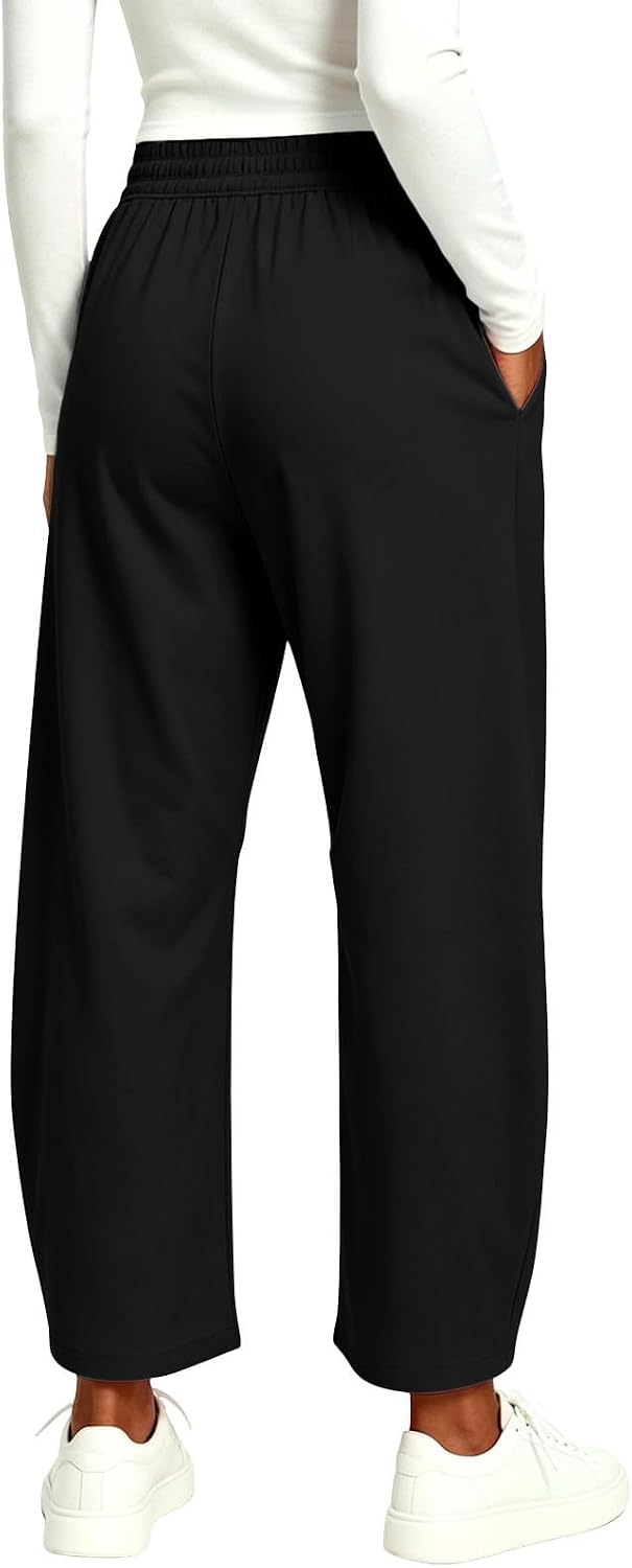Barrel Pants for Women Baggy Wide Leg Elastic Waisted Sweatpants Athletic Lounge Palazzo Trousers with Pockets