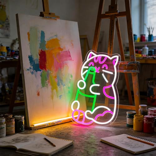 Image of Beer Cat Neon Sign Led Neon Lights Signs for Wall Decor USB Powered Led for Room Decoration Game Room Bar Party Decor