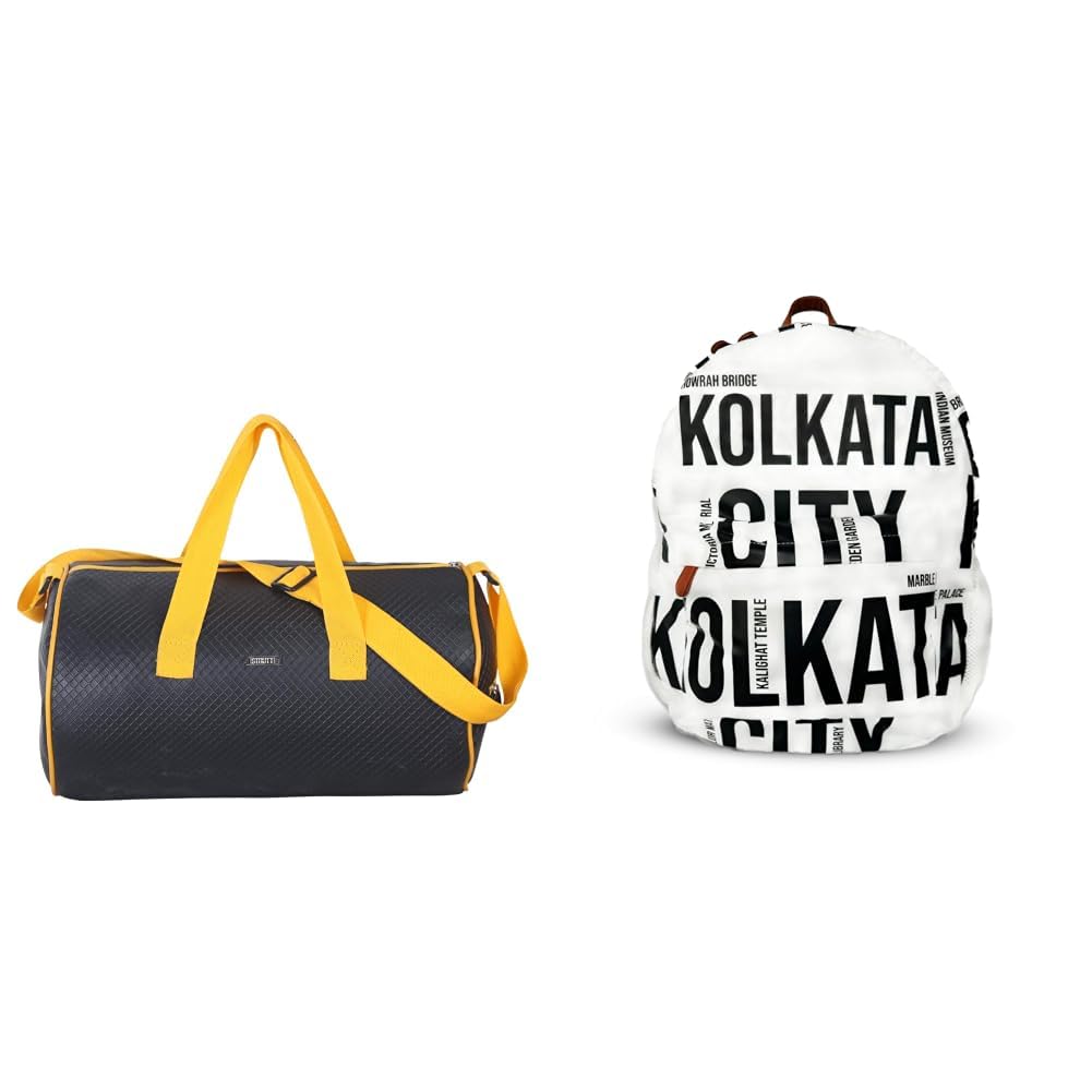 Black & Yellow Faux Leather Duffel Bag Stylish & Lightweight Travel Duffle Bag for Women, + Air Backpack White Kolkata City Print 20L Lightweight Waterproof Anti-Theft Nylon Laptop-image-49