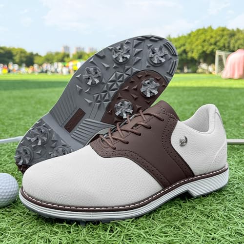 Image of Spikes Golf Shoes Men Professional Golf Shoes Waterproof Walking Footwears for Golfers Outdoor Gym Sneakers